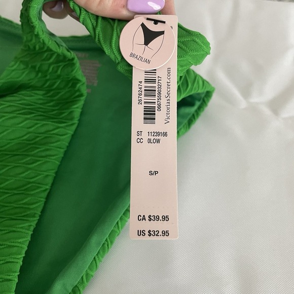 Victorias Secret Swim Brazilian Bikini Bottom  Cheeky Fishnet Green Women Small - Picture 3 of 5